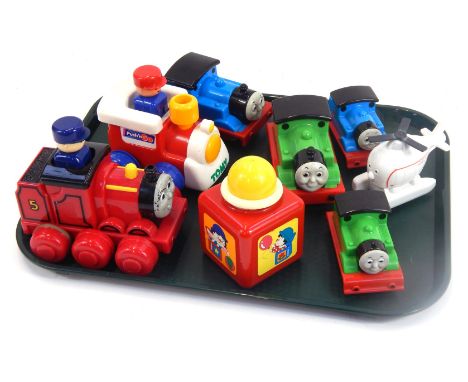 Tomy and other toys, to include a Tomy Britt Allcroft (1988) Thomas Push and Go, Tomy Jack in the Box, Golden Bear Thomas The