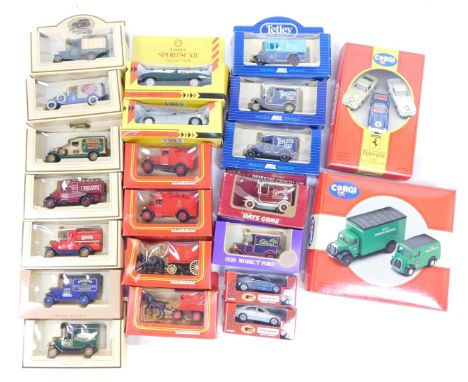 Corgi, Lledo and other diecast vintage trucks, including Tetley tea bags, Royal Mail and Cadburys, a Corgi British Road Surfa