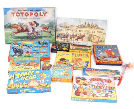 Toys and games, to include Blow-Football, Peter Pan Magic Set, Dusty's Stencil Set, Potato Head, etc. (a quantity)