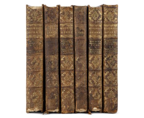 Machiavelli, Niccolo, Opere di Niccolo Machiavelli, 6 Vols., first edition, sponged leather bindings, gilt tooled spines, mar