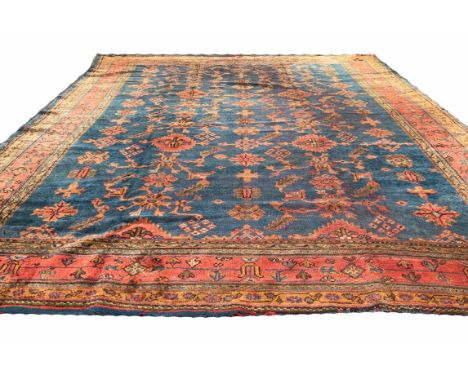 FINE ANTIQUE OUSHAK LIBRARY CARPET, 420cm x 295cm, unusual blue field.