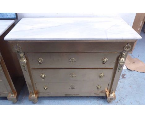 COMMODE, in a French empire inspired style, with marble top, 109.5cm x 49.5cm x 90.5cm.