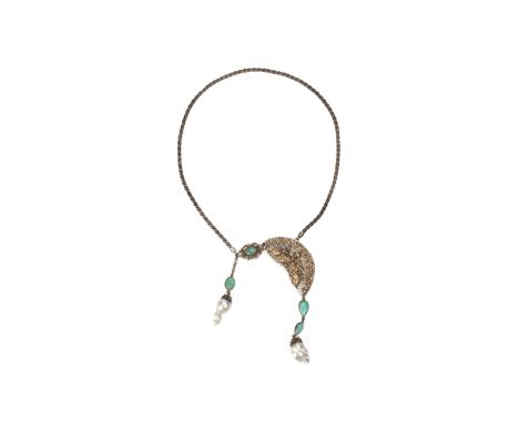 A GILT METAL AND BAROQUE CULTURED SOUTH SEA PEARL NECKLACE
To be sold at no reserve
By Mali Pearls, 
With various components 