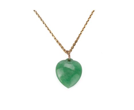 A HEART-SHAPED JADE PENDANT ON CHAIN
To be sold at no reserve
The heart-shaped jade pendant with suspension loop and on yello