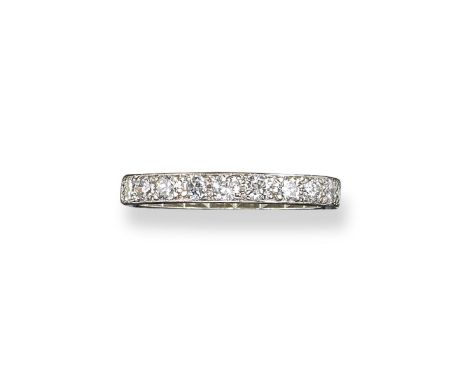 A diamond full circle eternity ring, set with round brilliant cut diamonds in platinum. size R.