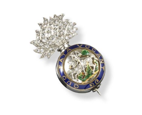 A Regimental brooch for the Royal Northumberland Fusiliers, the white gold flaming bomb centred with the Regimental motif of 