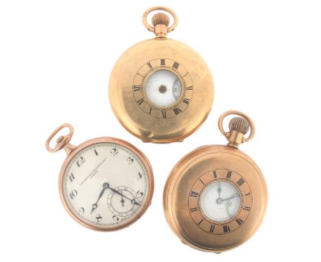 A 9ct gold half hunting cased pocket watch by Elgin, the signed white enamel dial with black Roman numerals and subsidiary se