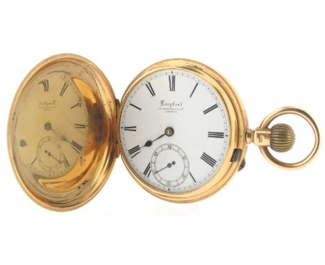 An 18ct yellow gold hunting cased stem-wind pocket watch by Langford, the white enamel dial with black Roman numerals and sub