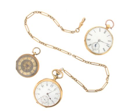A gold open faced pocket watch by Tiffany & Co, the signed white enamel dial with outer Arabic five minute dial and inner Ara