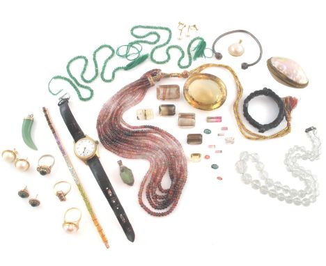 Various items of jewellery, costume jewellery, loose gemstones etc., including a large oval-shaped citrine, which weighs appr