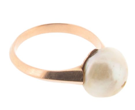 A natural pearl mounted gold ring, size K. Accompanied by report number 11387 dated 9th June 2015 from The Gem and Pearl Labo