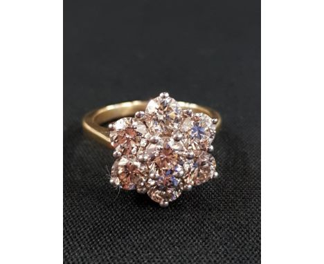 18CT YELLOW GOLD AND DIAMOND CLUSTER RING WITH 3 CARAT OF DIAMONDS