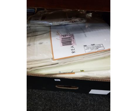 BOX LOT OF NEW BEDDING &amp; CURTAINS ETC