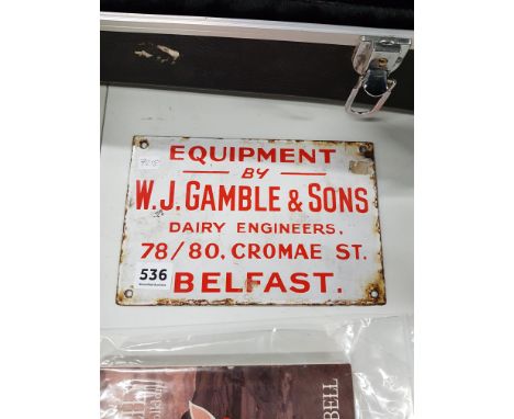 OLD LOCAL ENAMEL ADVERTISING SIGN GAMBLE AND SONS BELFAST