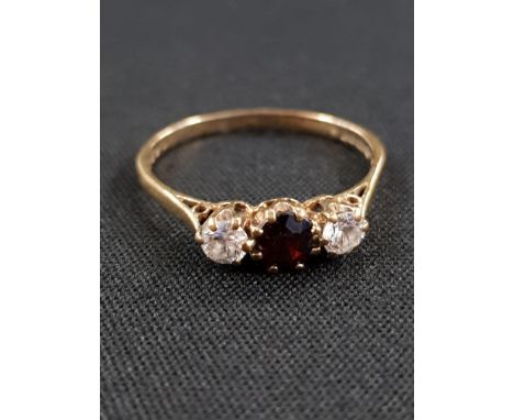 9 CARAT GOLD 3 STONE SAPPHIRE RING