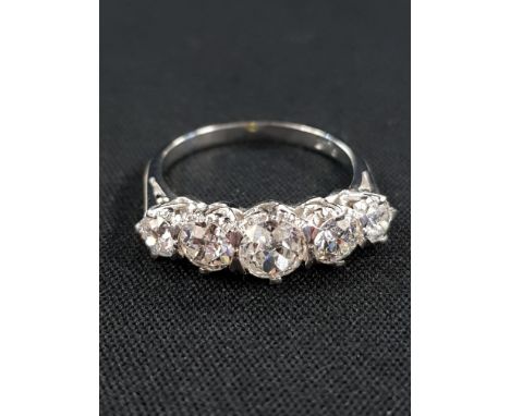 PLATINUM SET 5 STONE DIAMOND RING WITH CIRCA 2.2 CARATS