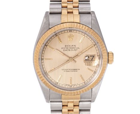 ROLEX Datejust 36 Ref 16013 Herren Armbanduhr. Edelstahl / Gelbgold 18K. Jubilee Band mit Faltschließe. Goldfarbenes Tapestry