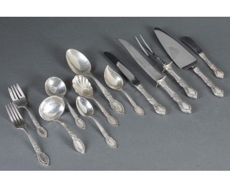 A Reed & Barton "Guildhall" pattern, designed by George L. Turner (1941-2005), sterling silver flatware. Marked on bottom. ++