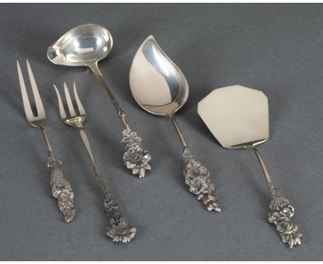 A group of five Reed and Barton "Harlequin" pattern, designed by Austin F. Jackson (1958-1976), sterling silver utensils. Mar