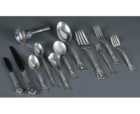 A Gorham "Chantilly" pattern, designed by William Christmas Codman (1839-1921), sterling silver flatware. Marked on bottom. +