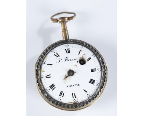 A Flournoy Ã  Geneve enamel fusee pocket watch attributed to J.F. Valeri Leton. Roman and Arabic numerals on dial. Hand paint