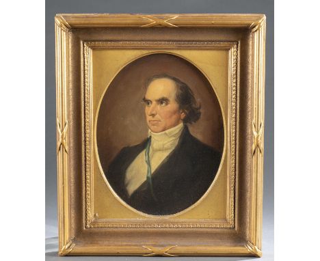 Lamb, Adrian (American, 1901-1988). Portrait of Daniel Webster, Former Secretary of State. 1964. Oil on board. Signed along r