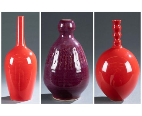 A group of three glazed ceramic vases. Seagrove, North Carolina. 20th/21st century. Marked on bottom. ++Ben Owen III (b. 1968