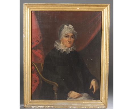 Northern School, probably Dutch. Large portrait of a seated woman dressed in black. Unsigned. Oil on panel. 36" x 28 1/2". Fr