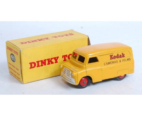 A Dinky Toys No.480 Bedford Kodak delivery van, comprising yellow body with red hubs and Kodak livery, in original plain yell