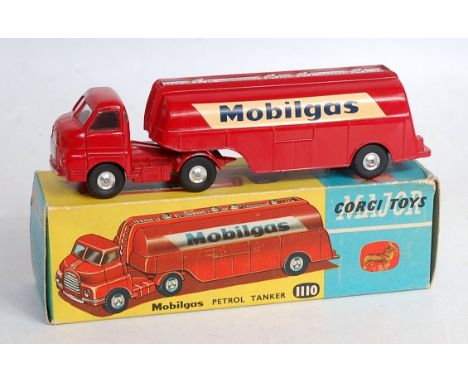 A Corgi Toys No.1110 Mobilgas petrol tanker, comprising red cab, chassis and back, with silver detailing and spun hubs, in or