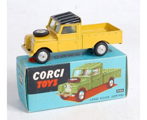 A Corgi Toys No.406 Land Rover 109 WB, comprising yellow body with black roof and spun hubs, in original blue all-card box (N