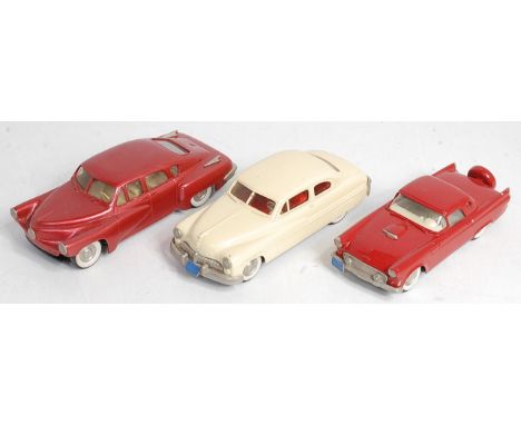 Three various 1/43 scale Brooklin Models white metal saloons to include No. 19 1956 Ford Thunderbird, a No. 2 1948 Tucker 48,