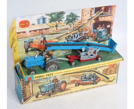 A Corgi Toys gift set No.47 working conveyor on trailer with Ford 5000 Super Major tractor and driver, in original all-card s