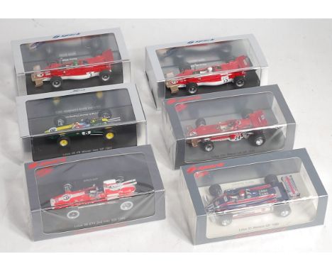 Six various plastic cased Spark Models 1/43 scale Lotus F1 resin models to include Ref. Nos. S1765, S1764, S1610, S5345, S239