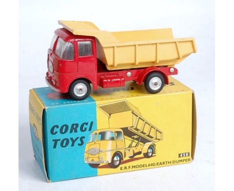 A Corgi Toys No.458 ERF Model 64G earth dumper, comprising red body and chassis with yellow back and spun hubs, in original b