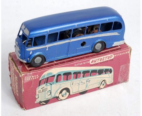 A Chad Valley No.240 Commer Avenger coach, comprising metallic blue body with silver flash, in original all-card box (box wit