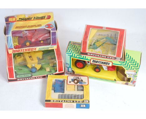 Five various boxed Matchbox and Britains farming related diecasts and accessory groups, to include Britains 9600 post-hole di