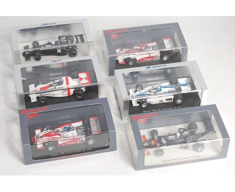 A Spark Models 1/43 scale Shadow F1 resin model group to include Ref. Nos. S1694, S1686, S1683, S1692, S3836, and S1693, all 