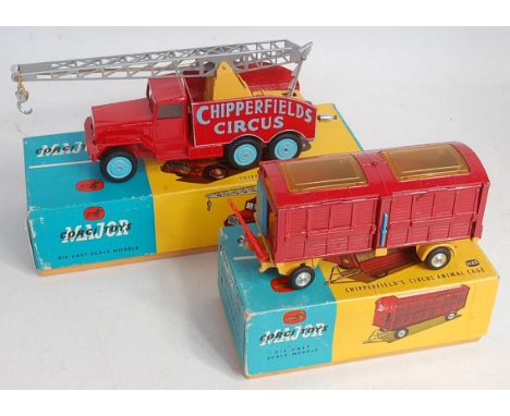 A Corgi Toys Chipperfields Circus boxed diecast group, to include No.1121 crane truck, comprising of red body with silver jib
