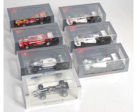 Seven various Spark Models 1/43 scale F1 racing cars, mixed series and racing teams to include Ref. Nos. S1798, S4011, S3897,