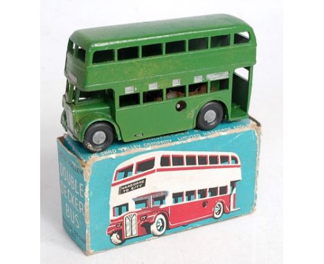 A Chad Valley No.224 double-decker bus, finished in green with silver decoration between decks, sold in the original all-card