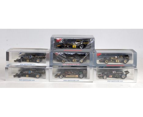 Seven various plastic cased Spark Models 1/43 scale Lotus F1 racing models to include Ref. Nos. S4835, S4283, S4282, S1777, S