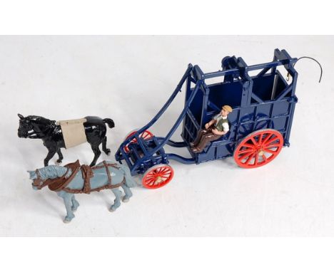 A Dorrie Collection 1/32 scale white metal and resin model of a vintage horse drawn horse carrying cart comprising dark blue 