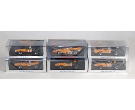 Six various plastic cased Spark Models 1/43 scale Maclaren F1 racing models to include Ref. Nos. S3096, S3097, S3119, S3109, 