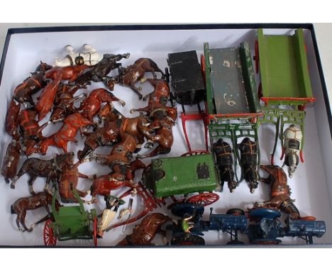 A large tray containing a quantity of loose Britains, Taylor &amp; Barrett and other lead and hollowcast farm accessories and