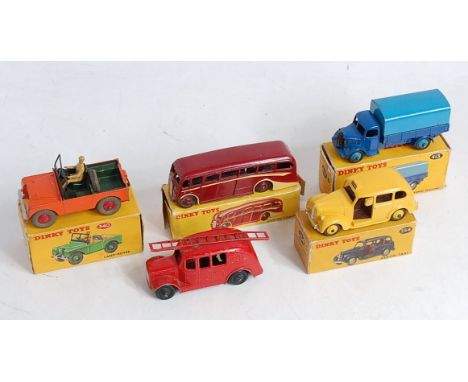 Five various loose and boxed Dinky Toy diecast models, to include No.413 Austin covered wagon, No.340 Land Rover, No.254 Aust