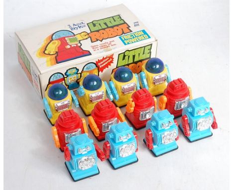 Ocean Toys of Hong Kong, No. 50-D, trade box of 12 friction powered Little Robots, finished in three various styles, in the o