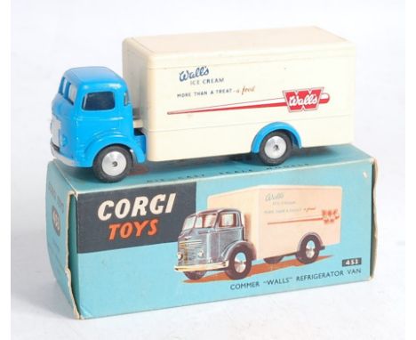 A Corgi Toys No. 453, Walls Ice Cream refrigerator van, comprising blue cab and chassis with cream back and spun hubs, in the