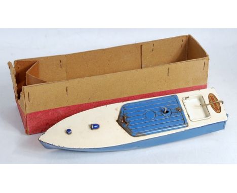 A Hornby Speedboat No. 2 titled Swift comprising blue, dark blue and cream body with Hornby emblem to rear, clockwork motor p