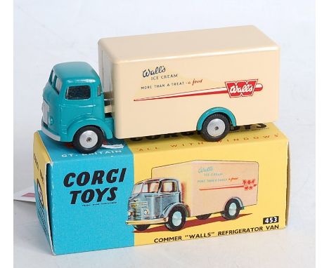 A Corgi Toys No.453 repainted Commer Wall's refrigeration van, comprising blue-green cab and chassis, with cream back and spu